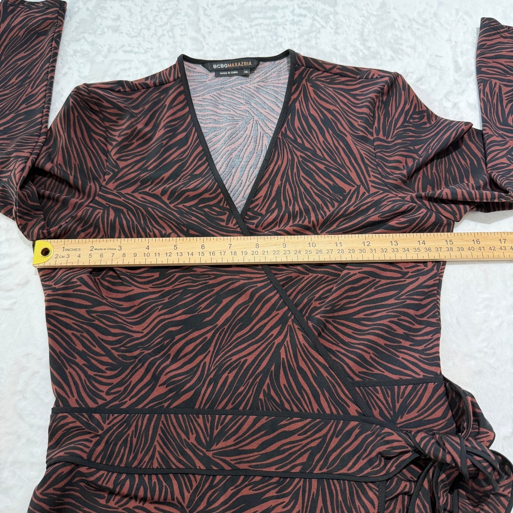 Y2K BCBGMAXAZRIA Zebra Print Wrap Midi Dress Dark Feminine Modern Witchy XS - Picture 8 of 10